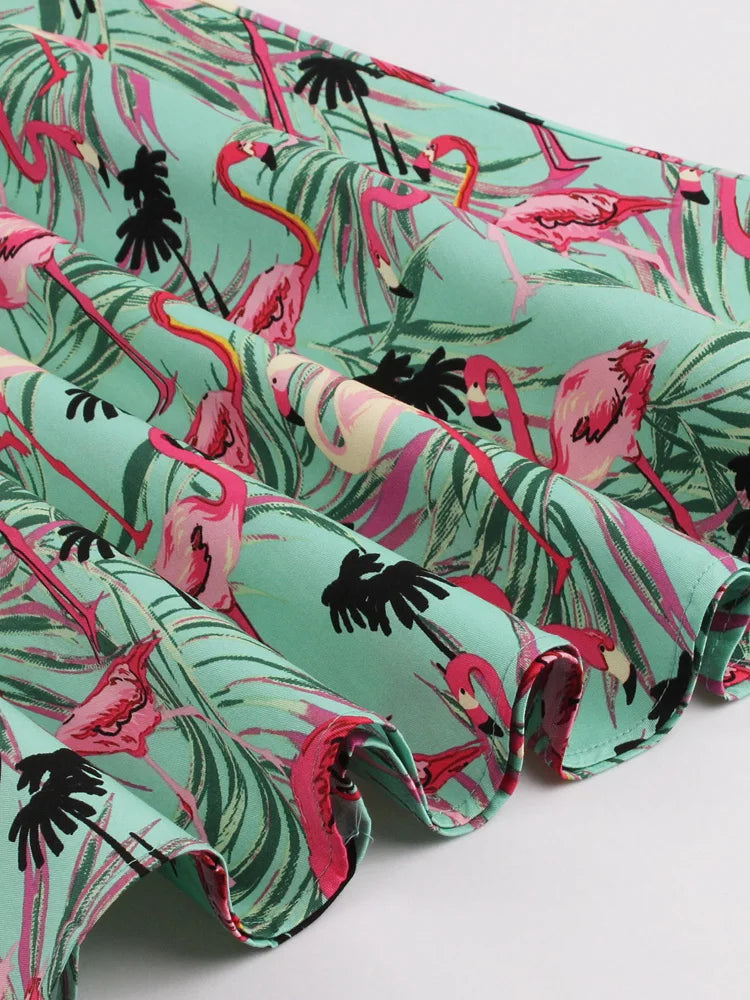 Retrokjole med flamingotrykk