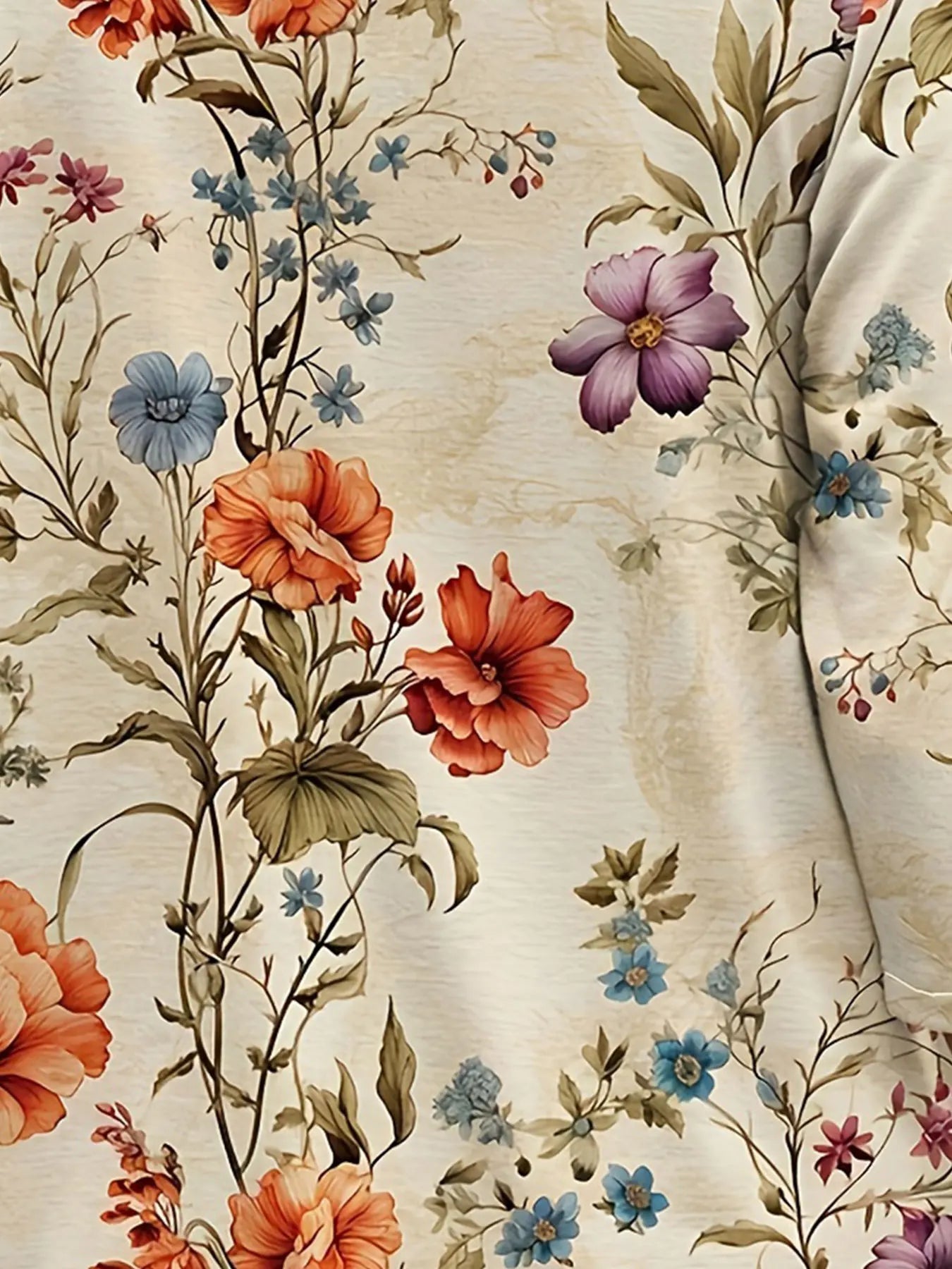 Topp med halvermermer, V-hals og blomstermønster