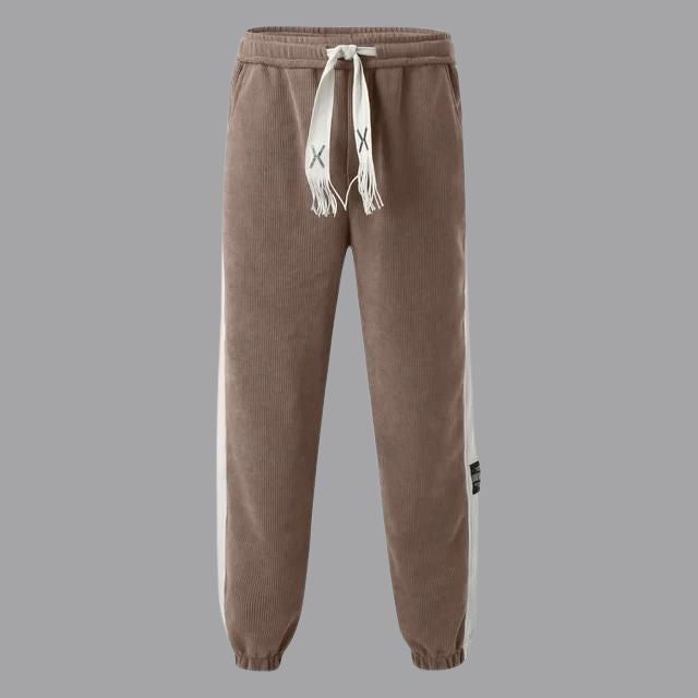Joggers i vintage kordfløyel med kontrastfargede striper