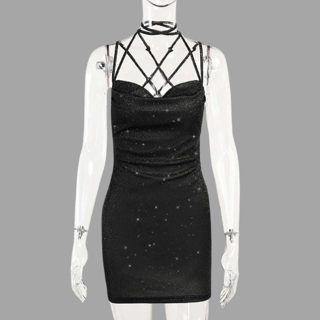 Glitrende bodycon-kjole med spaghettistropper