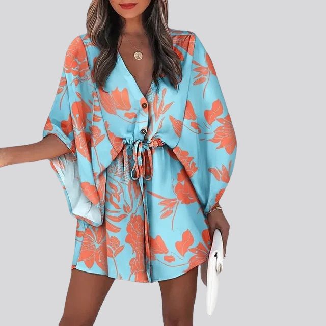 Giselle Boho skjortekjole med V-hals og blomstertrykk
