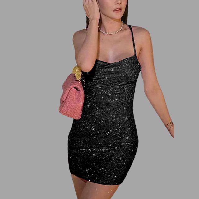 Glitrende bodycon-kjole med spaghettistropper
