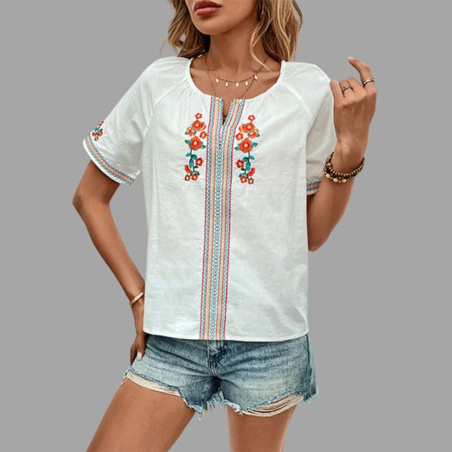 Brodert boho-skjorte med duskbesetning