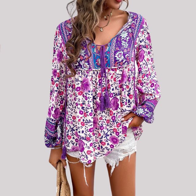 Bohemsk bluse med paisleymønster