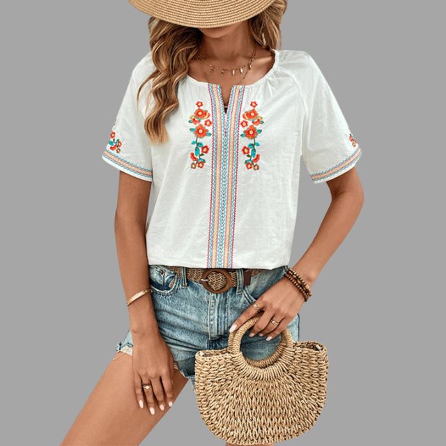 Brodert boho-skjorte med duskbesetning