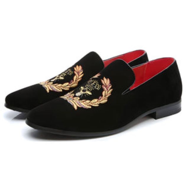 Loafers i fløyel med brodert emblem