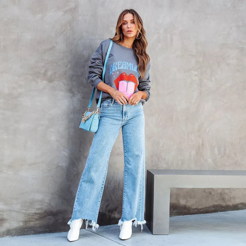 Rette jeans med frynser forneden