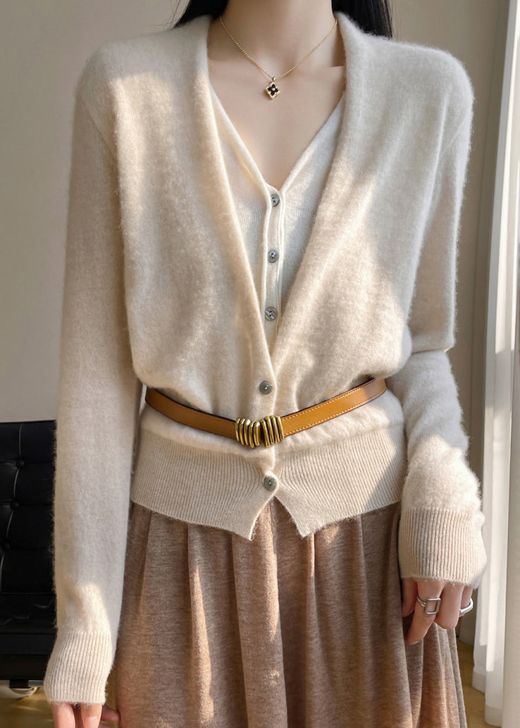 Kvinner Grønn V-hals Button Patchwork Wool Knit Top Fall