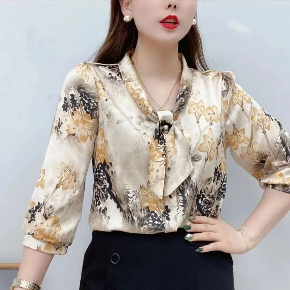 Chiffonbluse med halvermermer