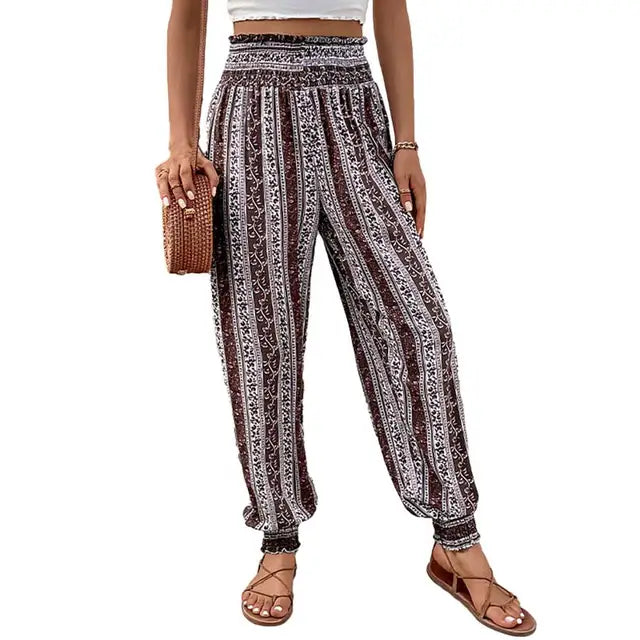 Haremsbukse i etnisk boho-stil med printmønster