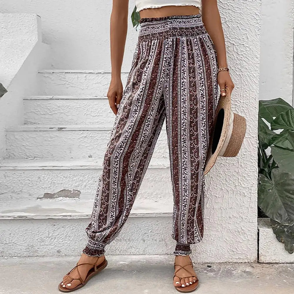 Haremsbukse i etnisk boho-stil med printmønster