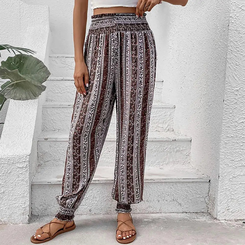 Haremsbukse i etnisk boho-stil med printmønster