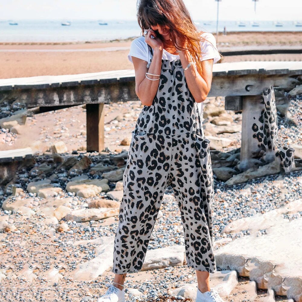 Leopardmønstrede jumpsuits med trykk
