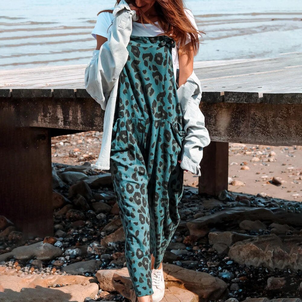 Leopardmønstrede jumpsuits med trykk