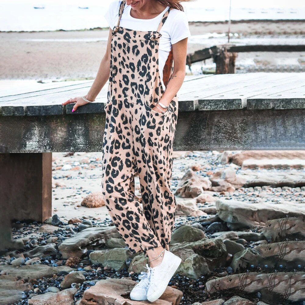 Leopardmønstrede jumpsuits med trykk