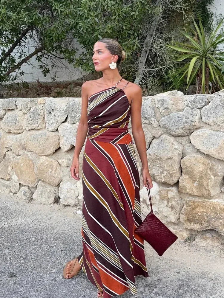 Halter Neck Maxi Kjole – Flytende Resort Silhuett Kjole for Kvinner