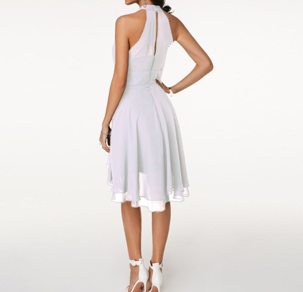 Kvinne Halter Cocktail Fest Midi Kjole