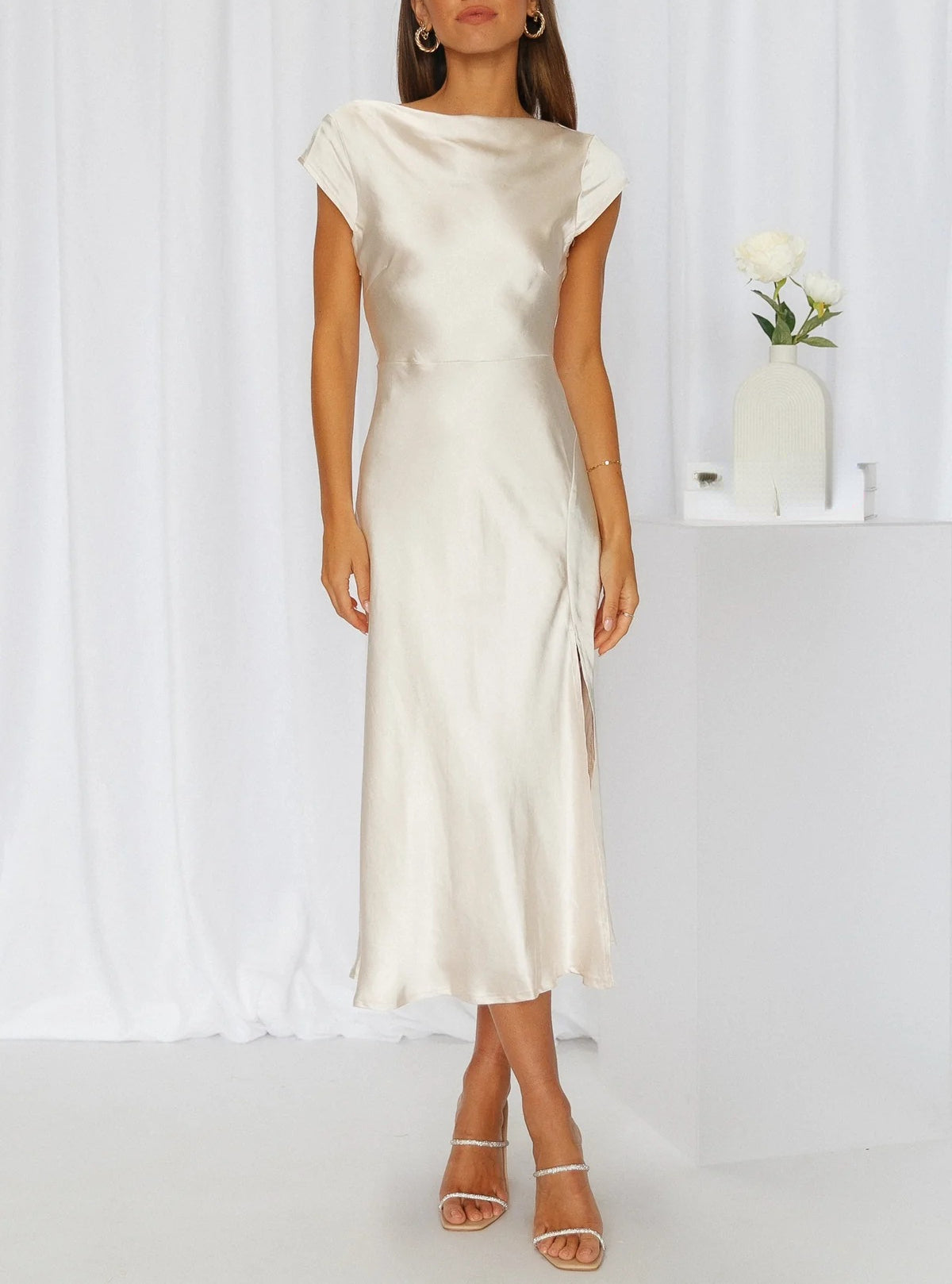 Kvinne Slip Formell Cocktail Midi Kjole