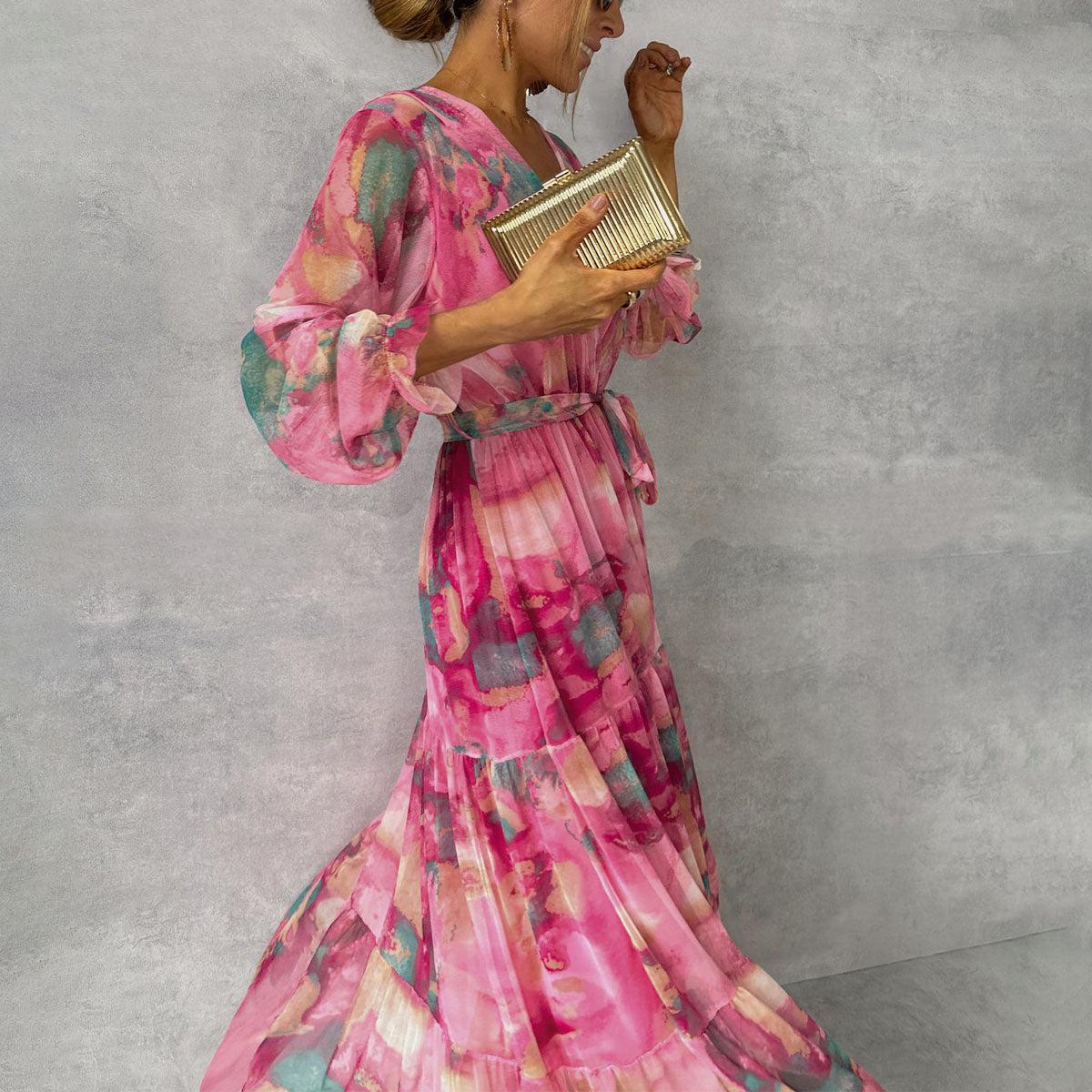 Blomstrete Wrap Sommer Kvelds Maxi Kjole