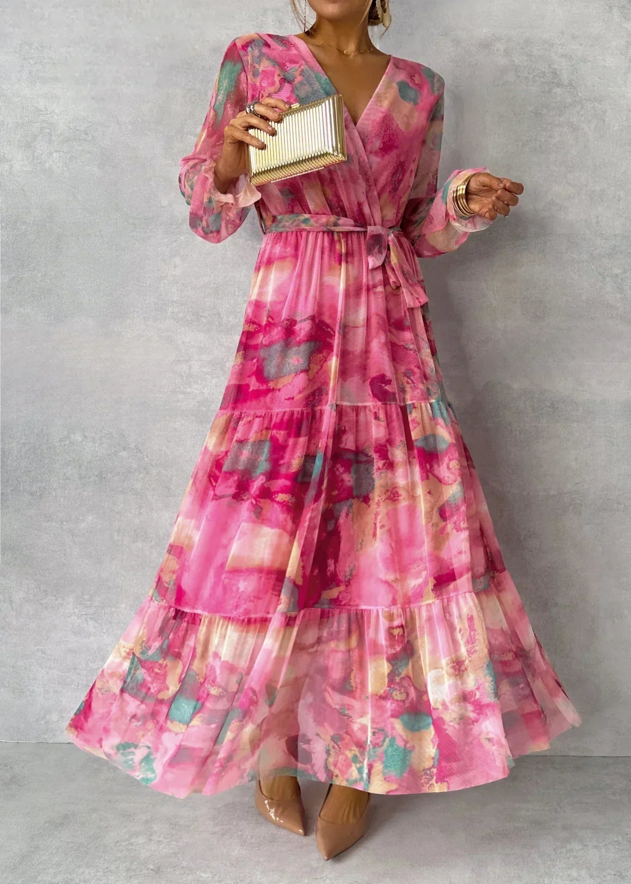 Blomstrete Wrap Sommer Kvelds Maxi Kjole