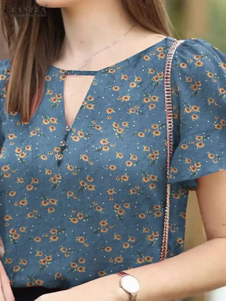 Kortermet bluse med bohemsk blomstermønster