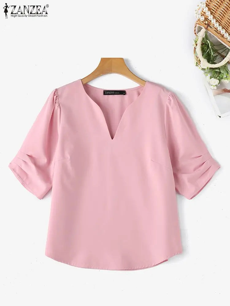Elegant bluse med V-hals