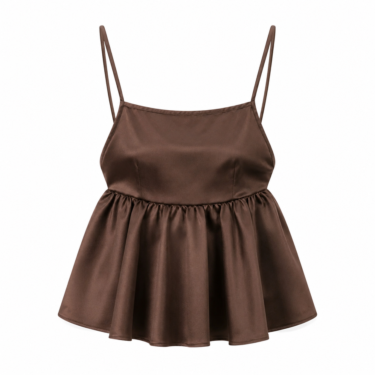Sateng Camisole til Dame | Ryggløs Topp med Justerbare Stropper og Peplum