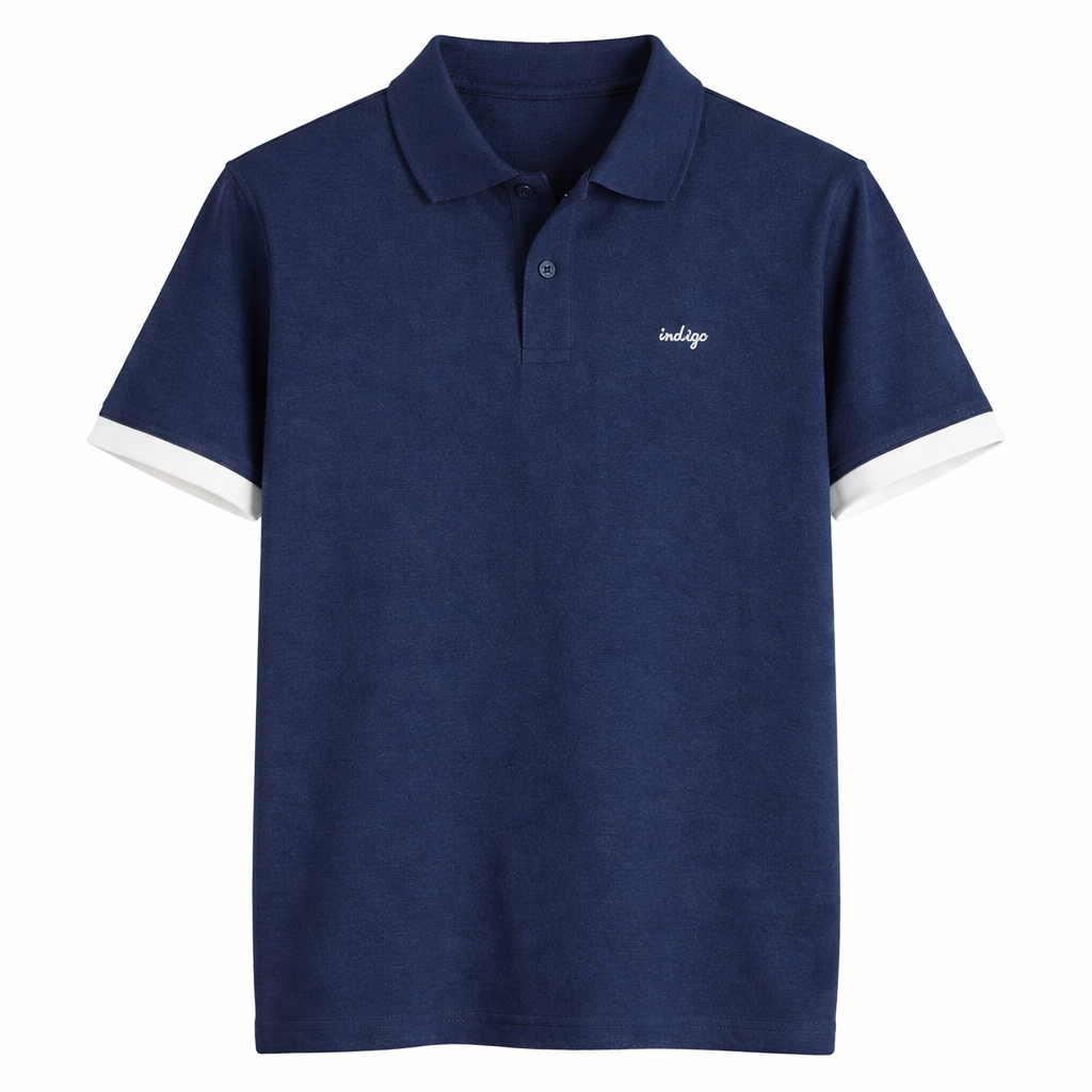 Indigo Polo T-skjorte til Herre – 100% Bomull i Japansk Vintage Stil