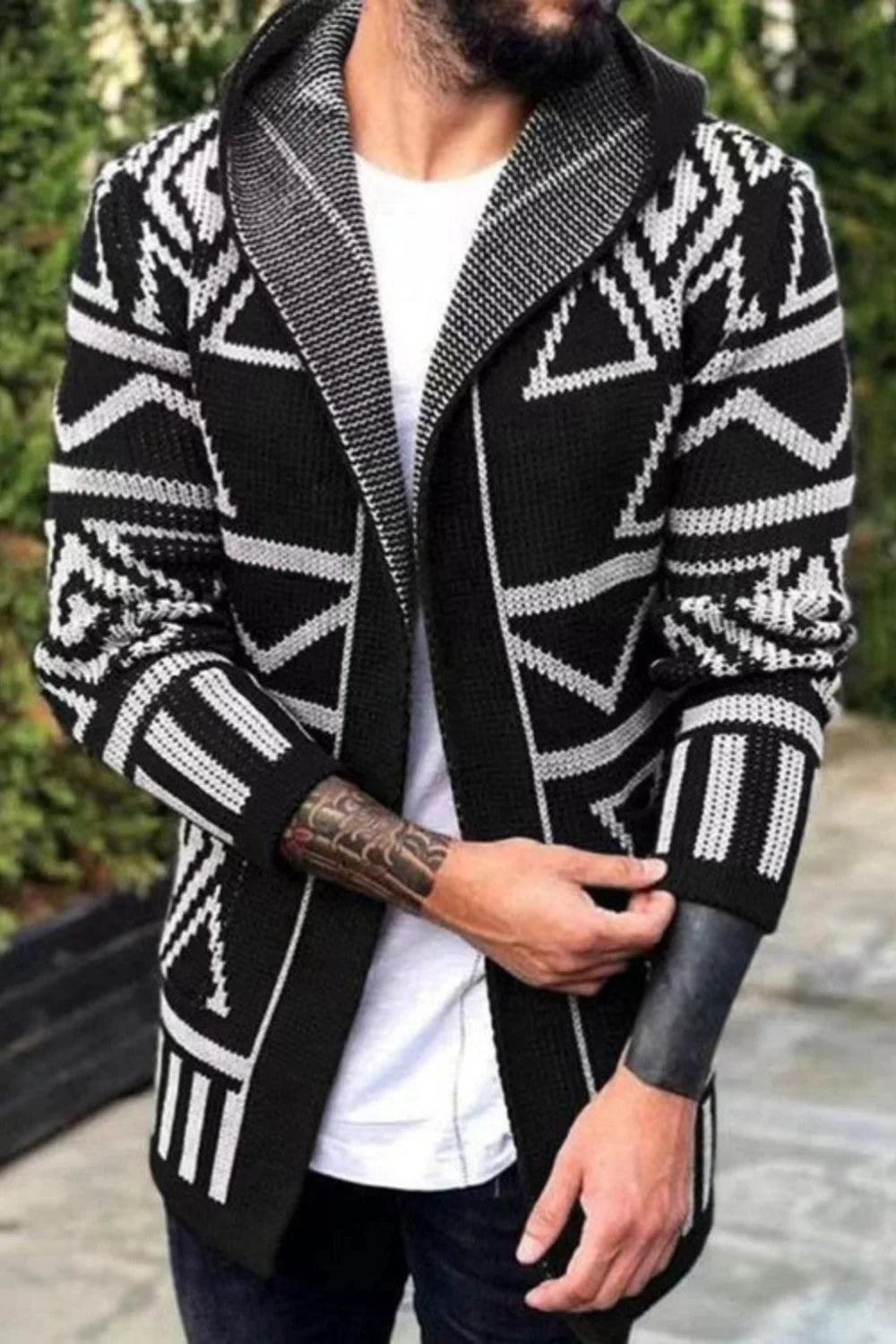 Jacquardstrikket cardigan genser for menn med casual look
