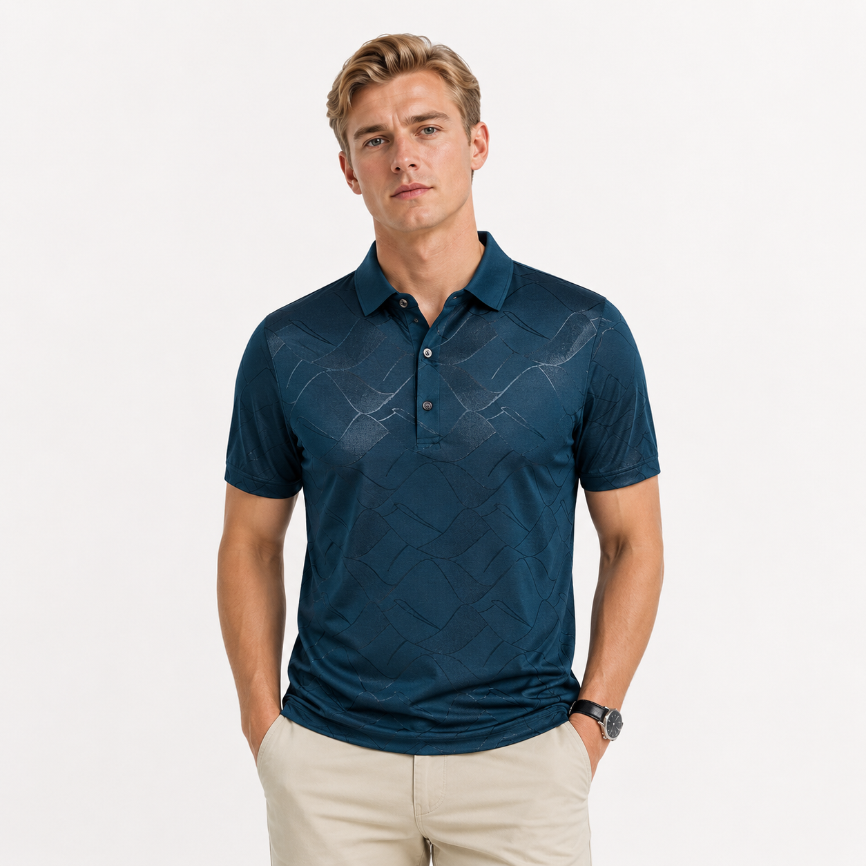 Slim Fit Poloskjorte til Herre – Lyocell- og Silkeblanding med Elegant Struktur – Rød
