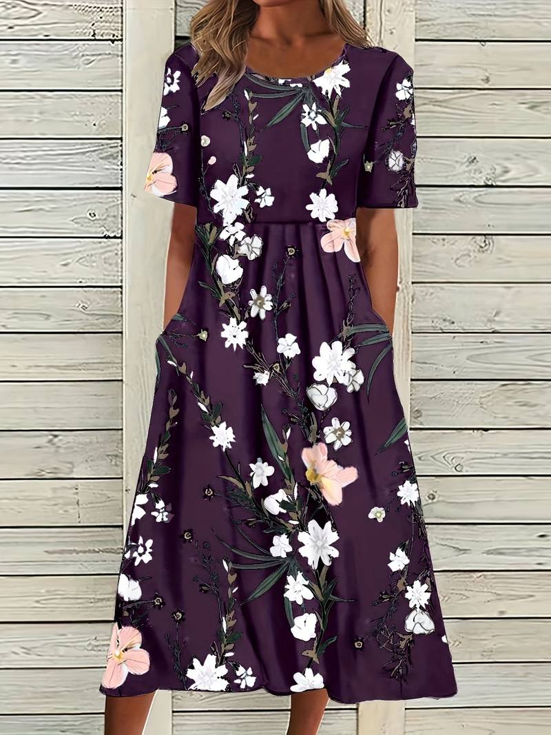 Kjole med høy midje og blomstertrykk