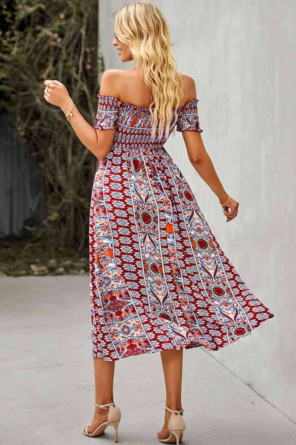 Bohemsk Off-Shoulder Frill Trim Split Kjole