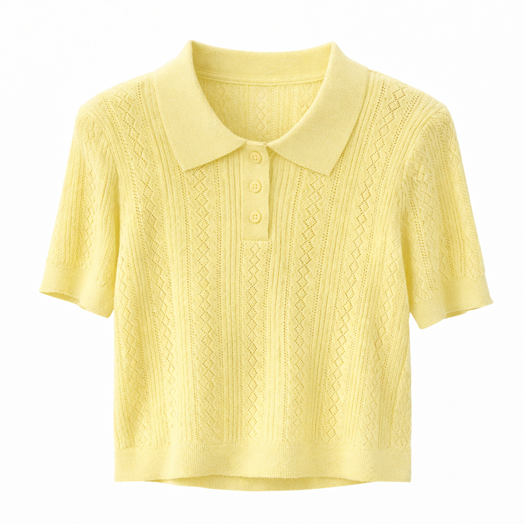 Strikket Topp med Hulldetaljer – Elegant Koreansk Inspirert Sommertopp til Dame