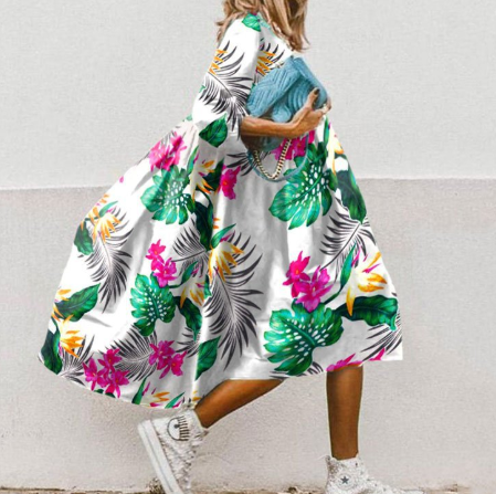 Oversize blomstret kjole for kvinner