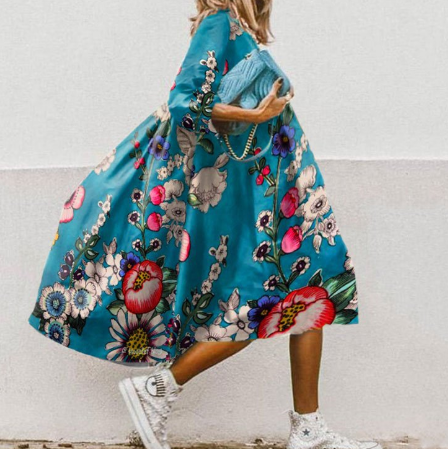 Oversize blomstret kjole for kvinner