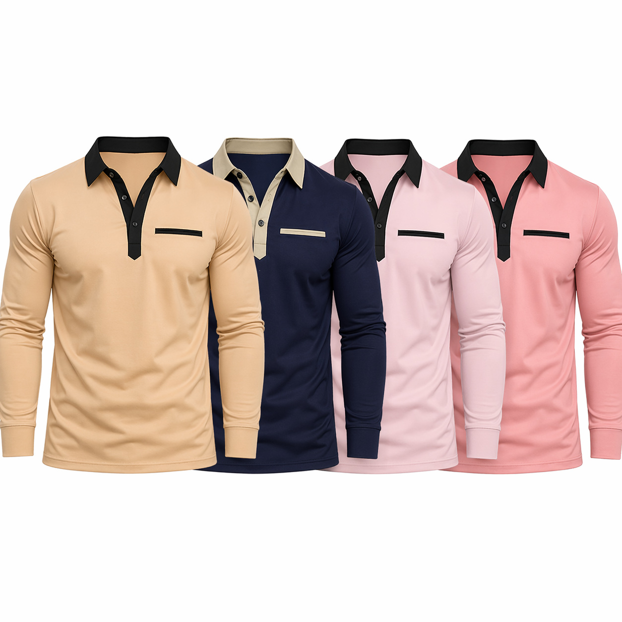 Langermet Polo for Menn – Klassisk Business-Casual Skjorte med Krage (Vår & Høst) Pakke
