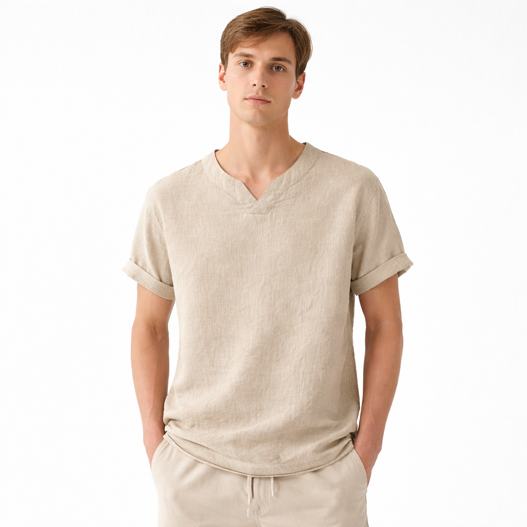 Premium Lin T-skjorte til Herre – 100% Lin, Kinesisk Inspirert & Pustende Sommerstil
