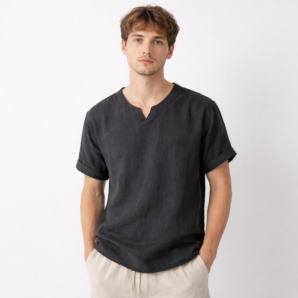 Premium Lin T-skjorte til Herre – 100% Lin, Kinesisk Inspirert & Pustende Sommerstil
