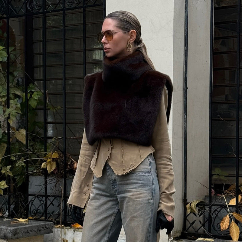 Pelsvest dame brun