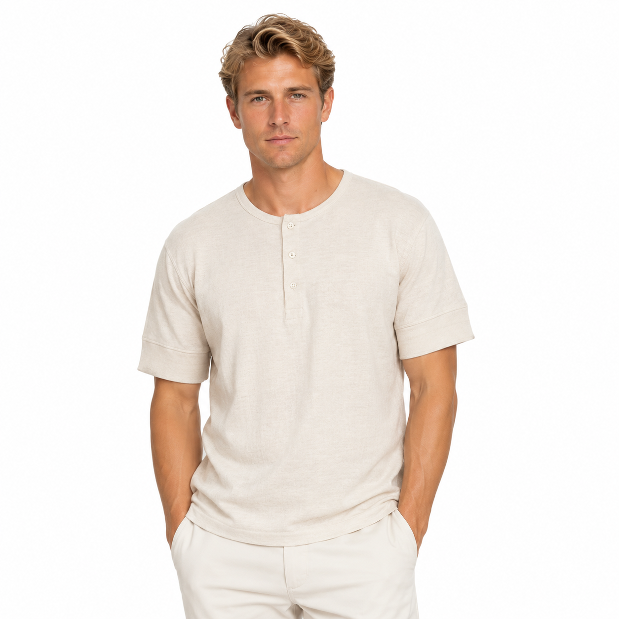 Loopwheel Henley T-skjorte til Herre – 300g Slub Bomull Vintage Stil