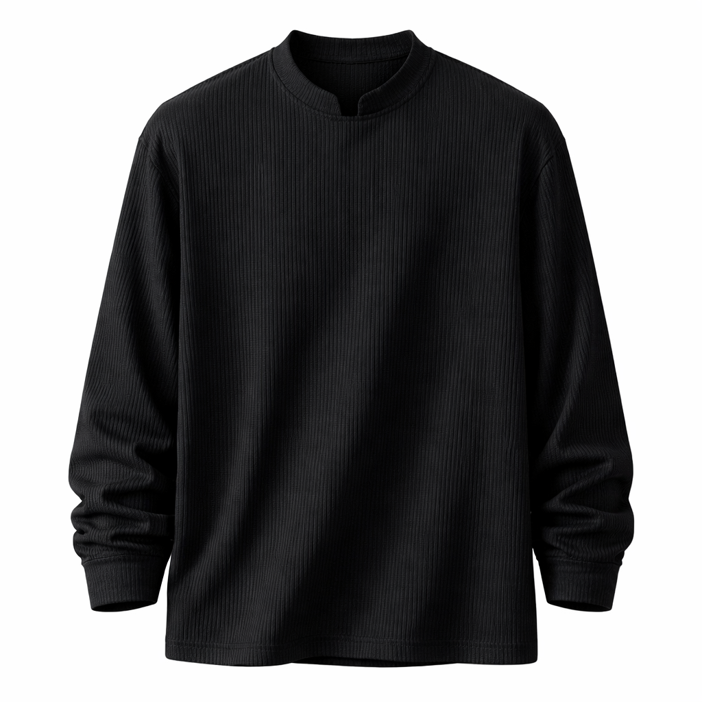 Langermet V-hals T-skjorte til Herre – Oversized med Vertikale Striper (Plus Size)