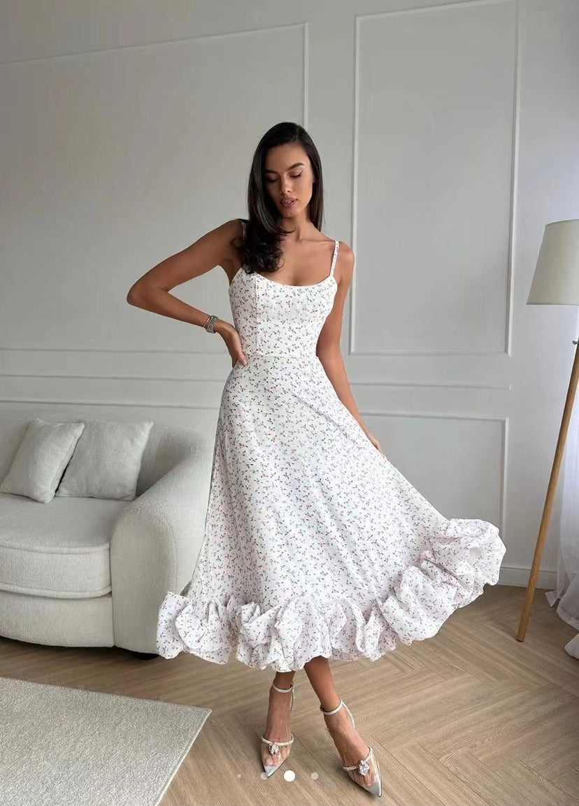 Flounce Bustier Midi Kjole