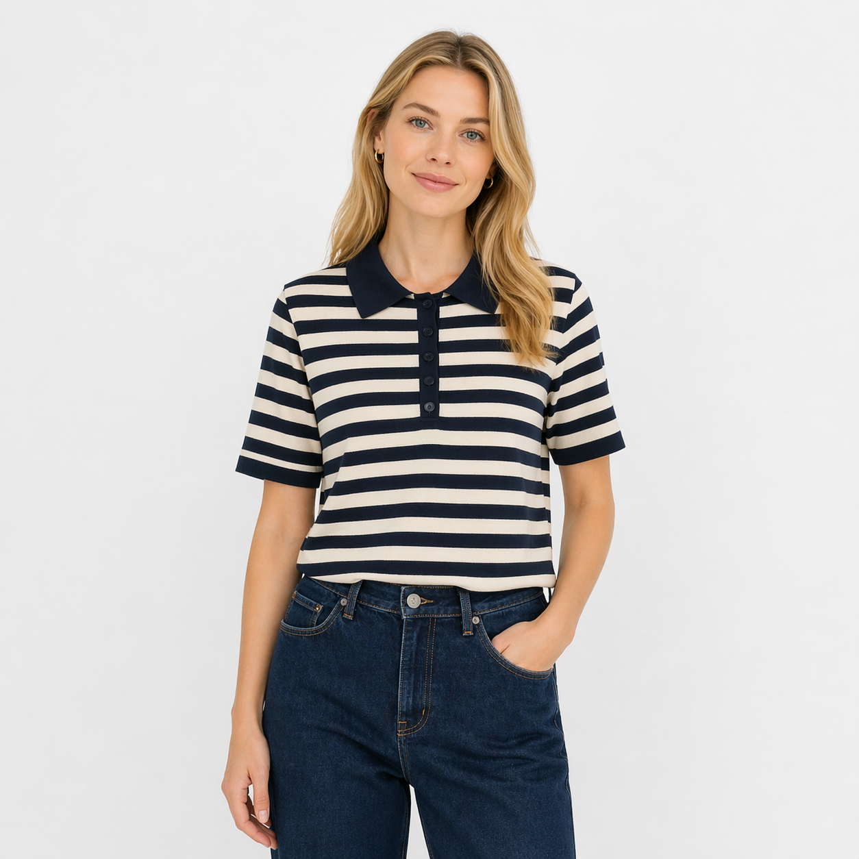Stripet Polo T-skjorte til Dame – 100% Bomull & Klassisk Sommerstil