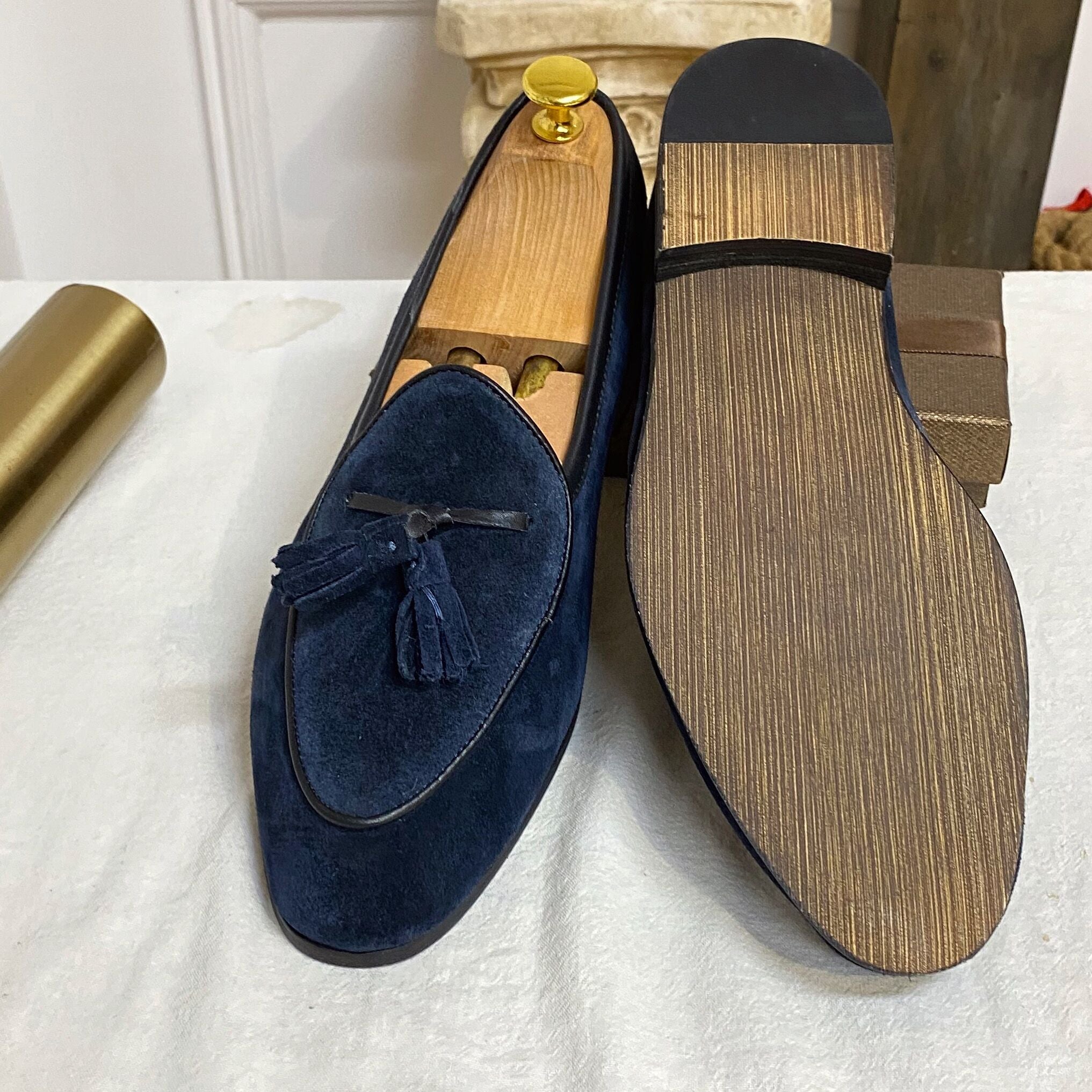 Fasjonable loafers i semsket skinn