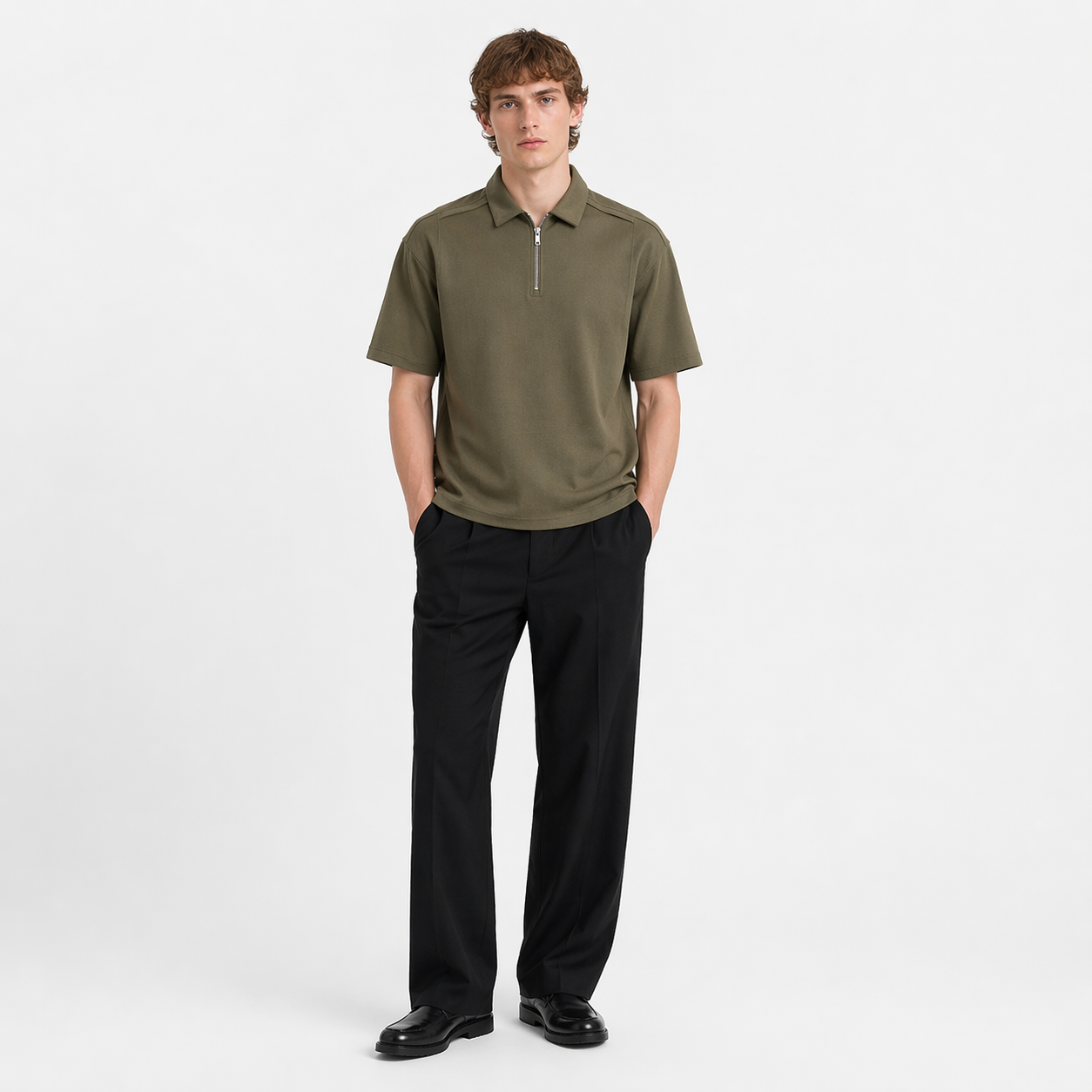 Kraftig Polo T-skjorte til Herre – Half-Zip & 210g Premium Kvalitet – Svart