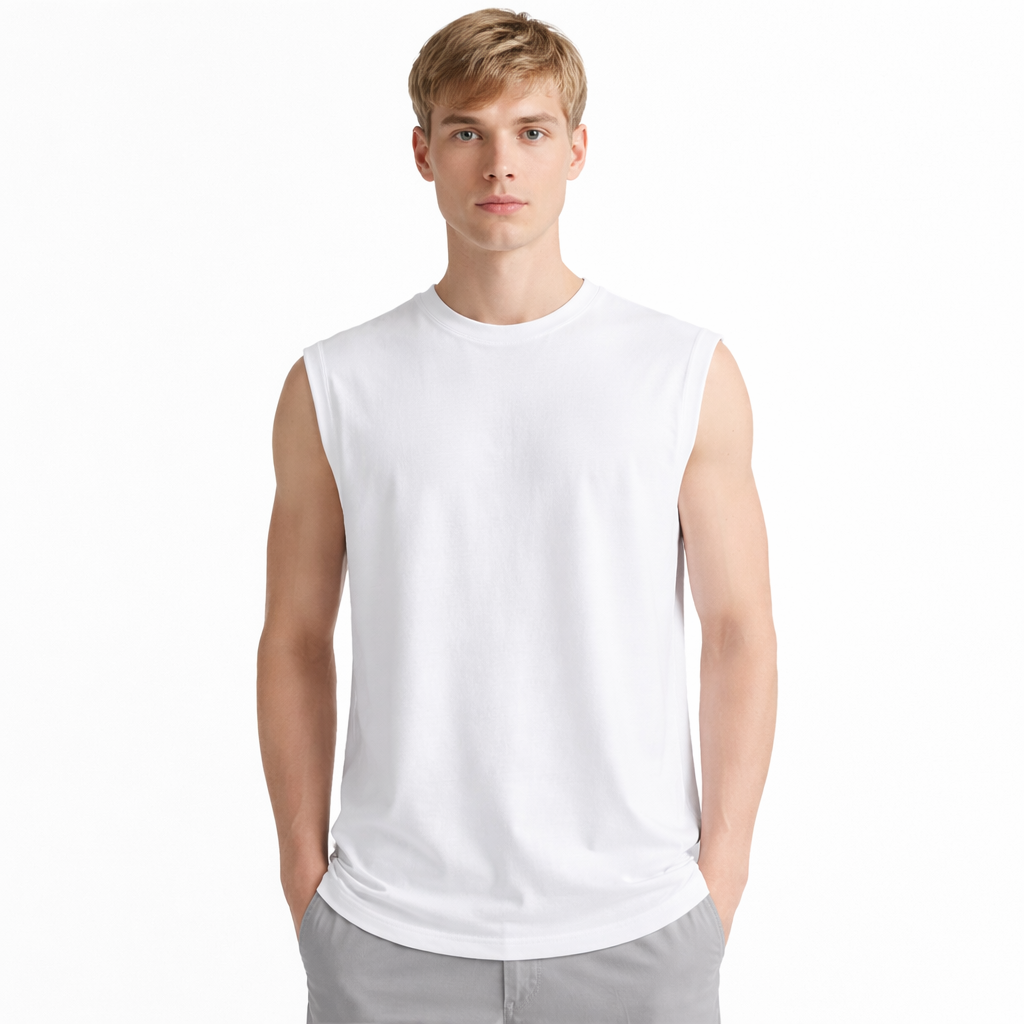 Bomullssinglet til Herre – 100% Bomull, Slim Fit & Perfekt for Trening – 255WXTS-Hvit