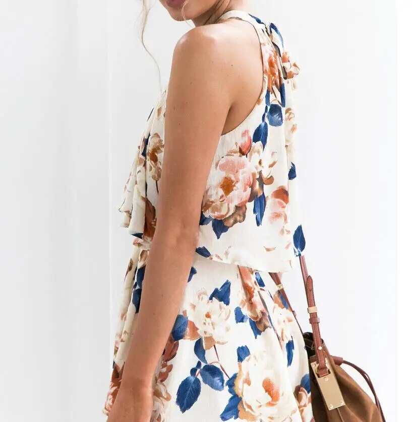 Plissert todelt jumpsuit med blomster for kvinner