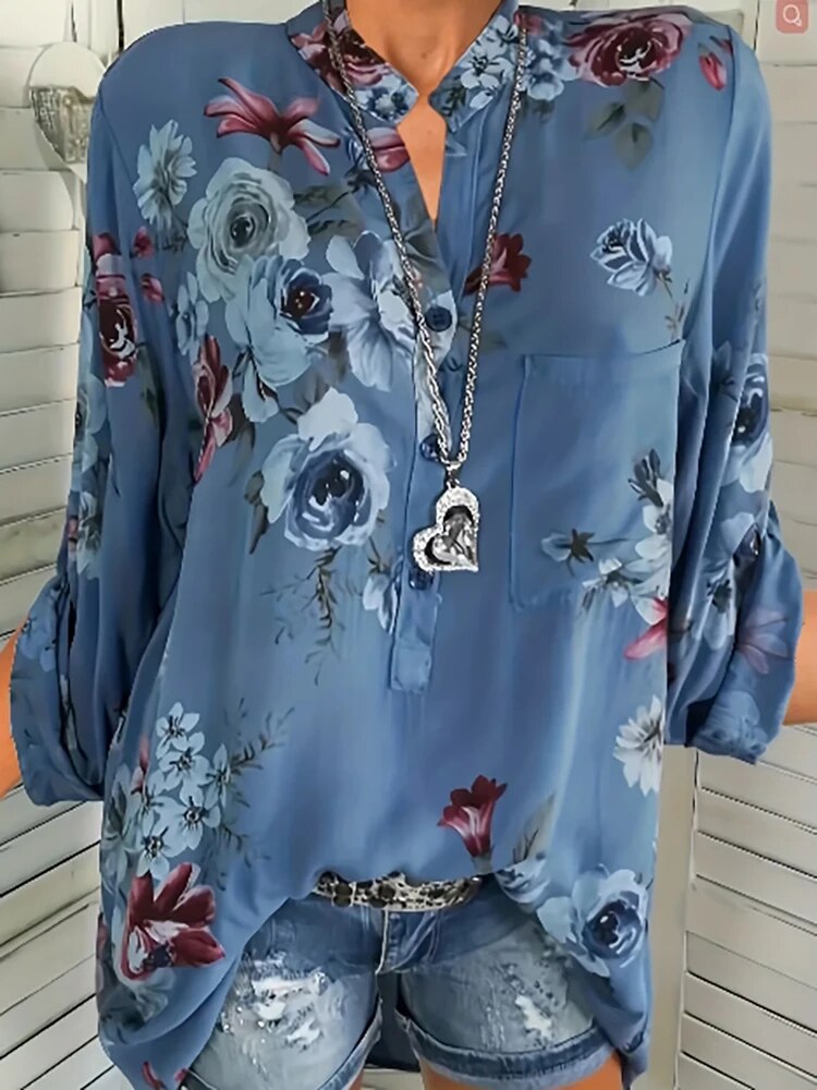 Plus Size Fashion V-hals Pull-Up-skjorte