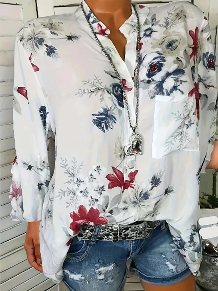 Plus Size Fashion V-hals Pull-Up-skjorte