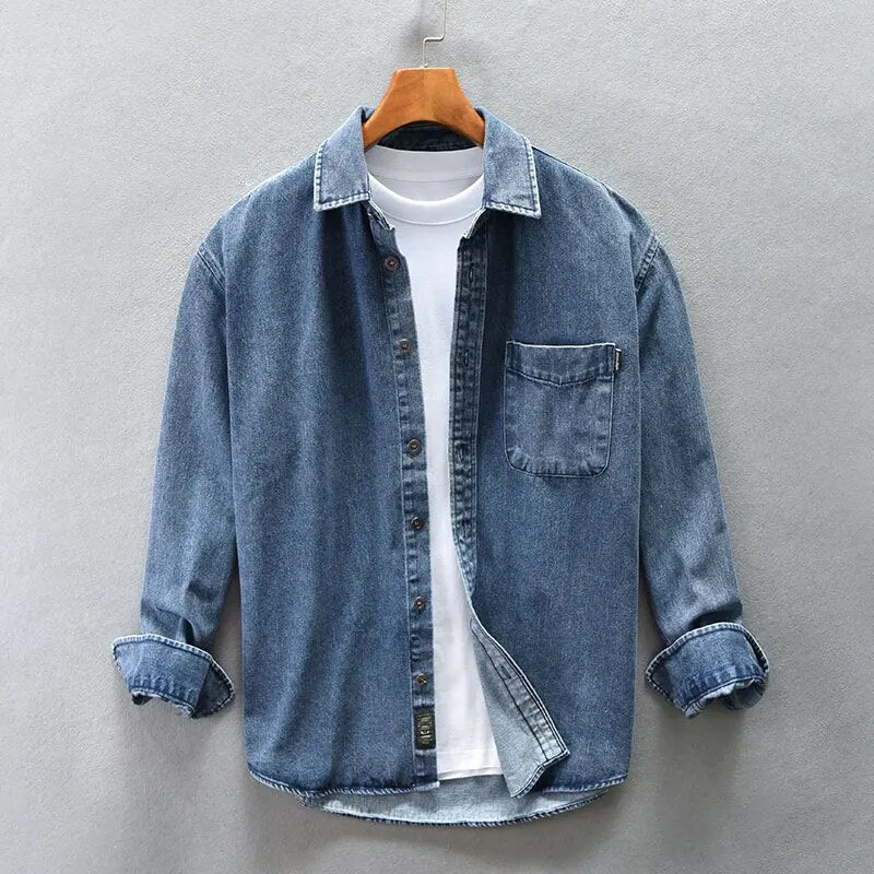 Retrovasket denimskjorte for menn